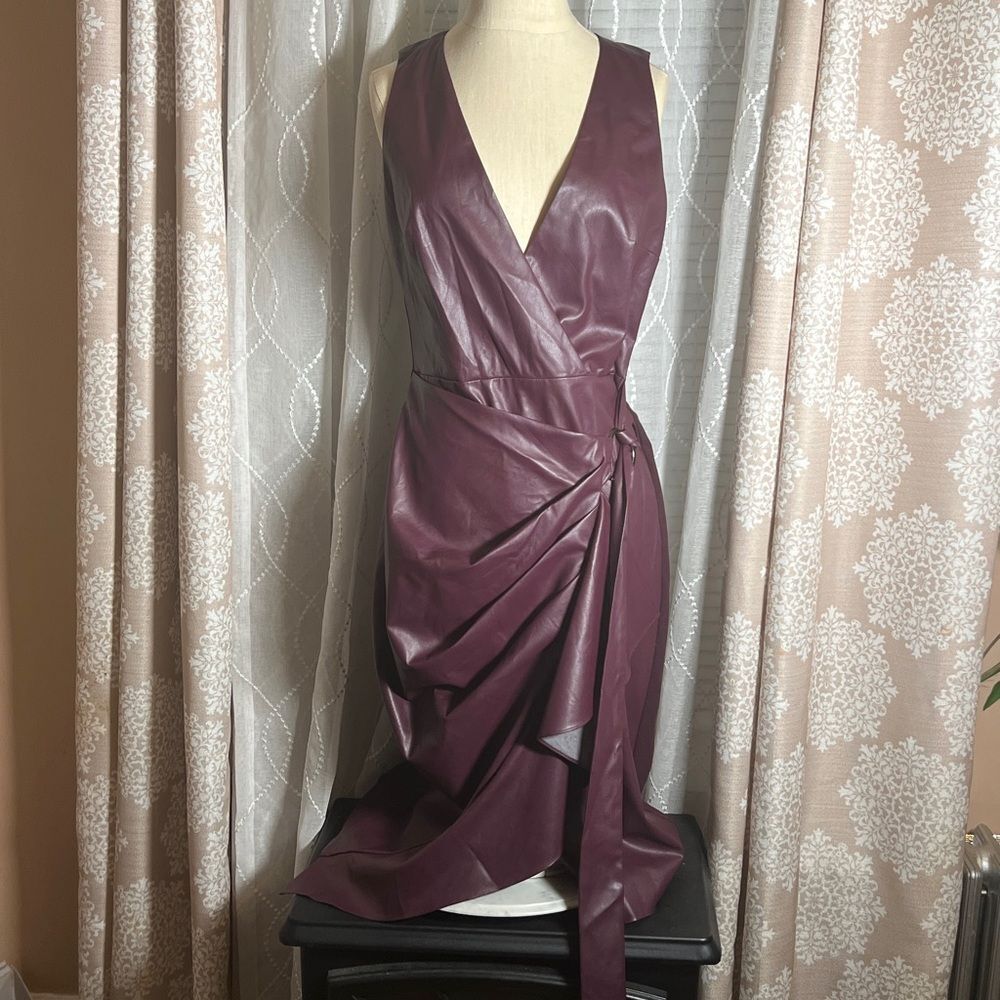 Christian Siriano New York Faux Leather Wrap Dress Size M